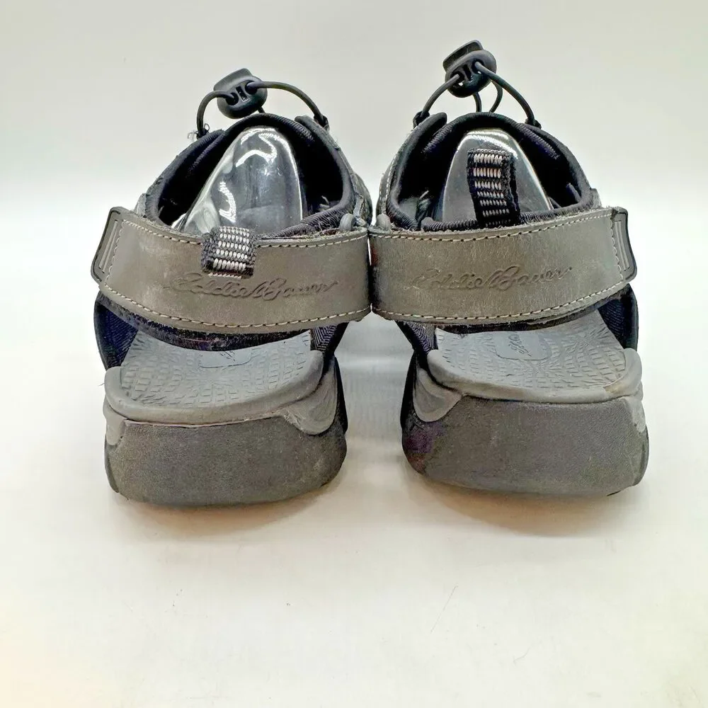 Eddie Bauer Stewart Sports Sandal Men's 9M Gray Leather Bungee Lock Hiking Trail